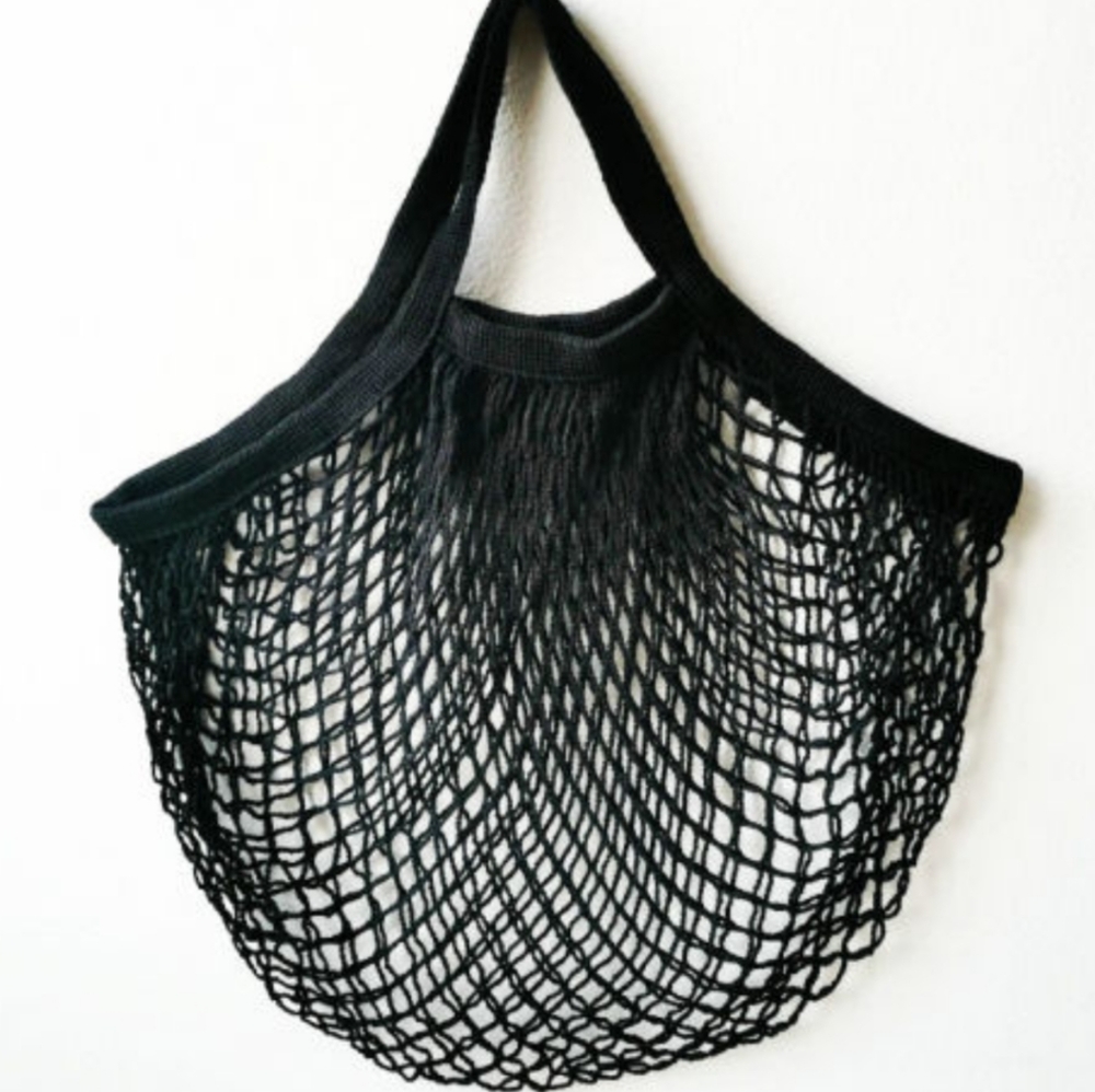 Organic Cotton Black Net Mesh Produce Tote Bag Carryall NWT